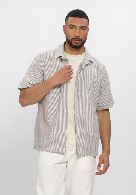 Ecru LES DEUX Casual overhemd LUKAS STRIPE COTTON LINEN SS SHIRT - large