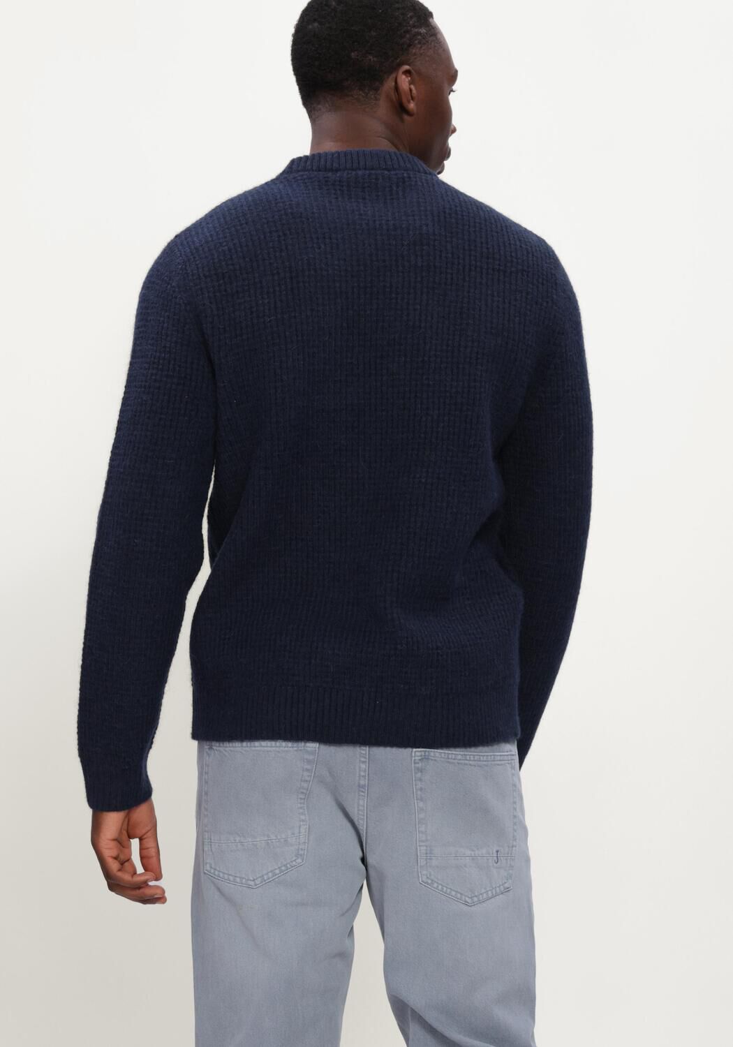 Donkerblauwe SELECTED MEN Trui SLMRAI LS KNIT WAFFLE CREW NECK - large