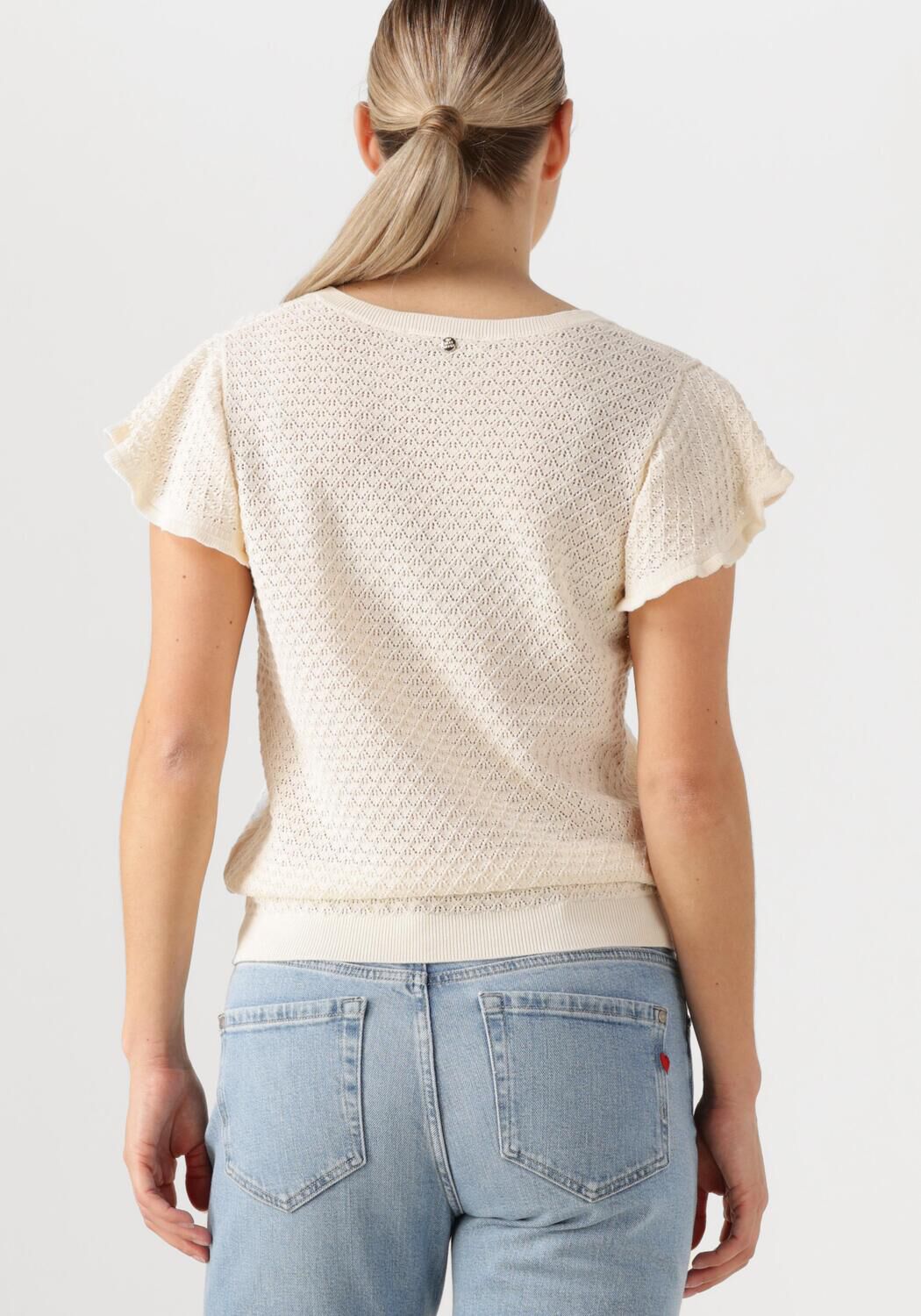 MOS MOSH Dames Tops & T-shirts Mmganna Pattern V-neck Knit Ecru