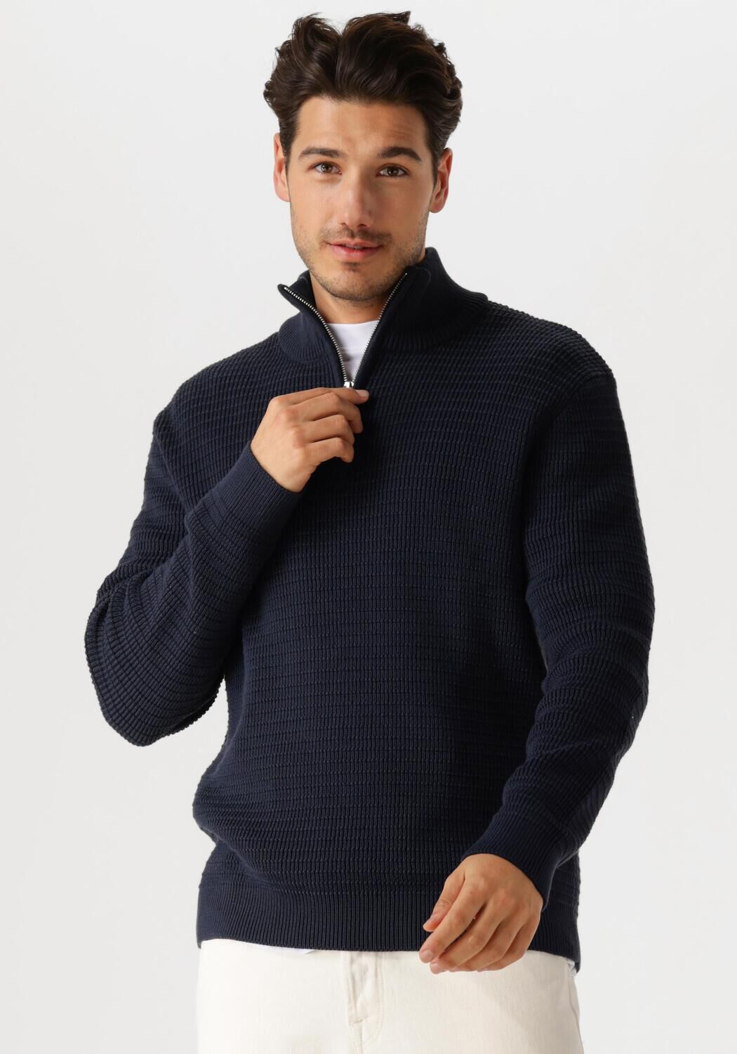 SELECTED HOMME Heren Truien & Vesten Slhtheo Ls Knit Structure Half Zip Blauw