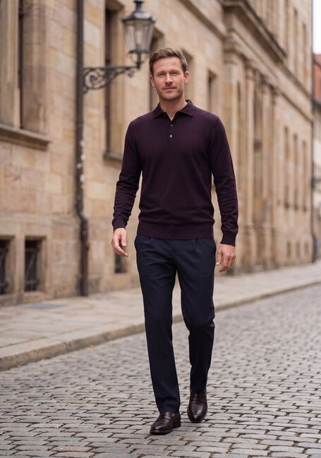 Bordeaux STEFANO LAURAN Trui POLO BUTTON COTTON - large