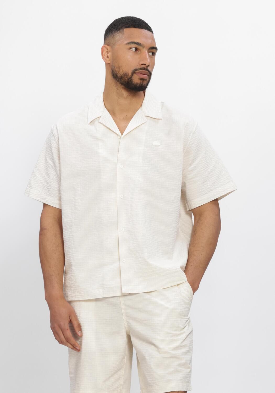 Ecru LACOSTE Casual overhemd RELAXED FIT WAFFLE TEXTURE SHIRT - large