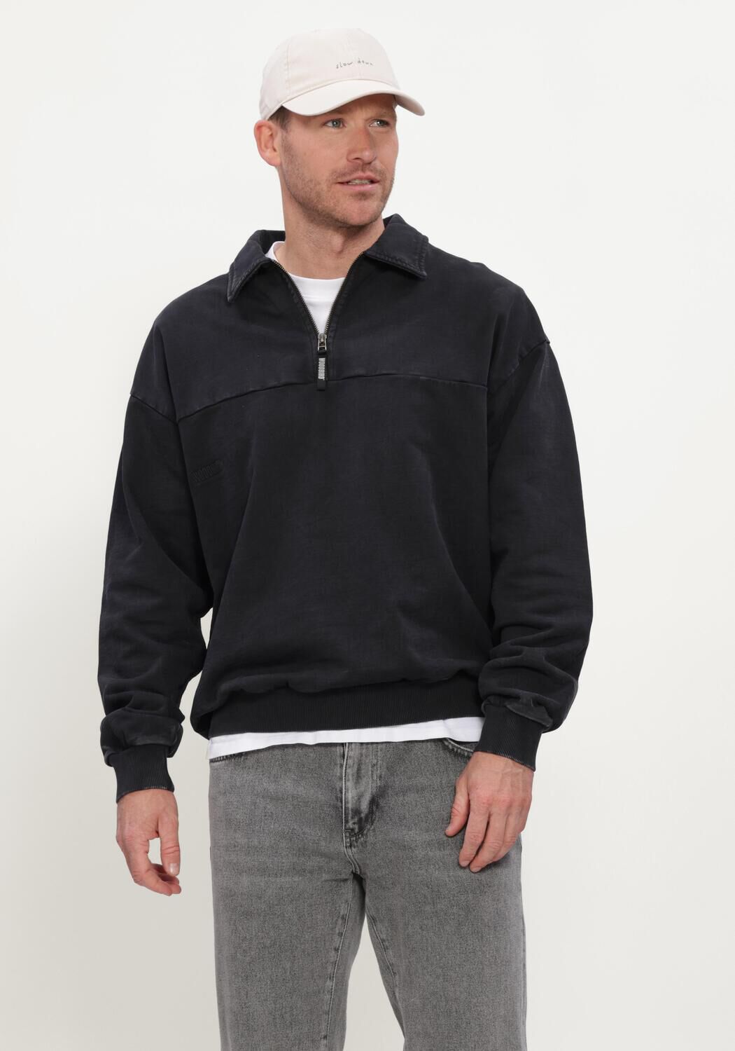 Zwarte WOODBIRD Polo WBLOKE WASHED ZIP POLO - large
