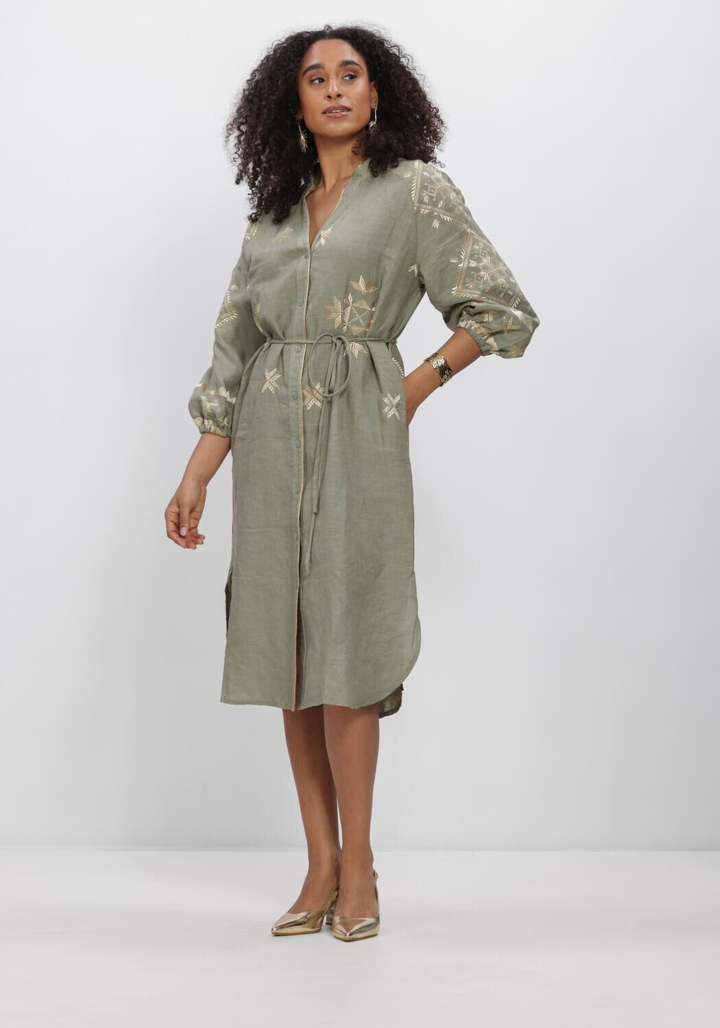 Groene GREEK ARCHAIC KORI Midi jurk S26K-2143242 - large