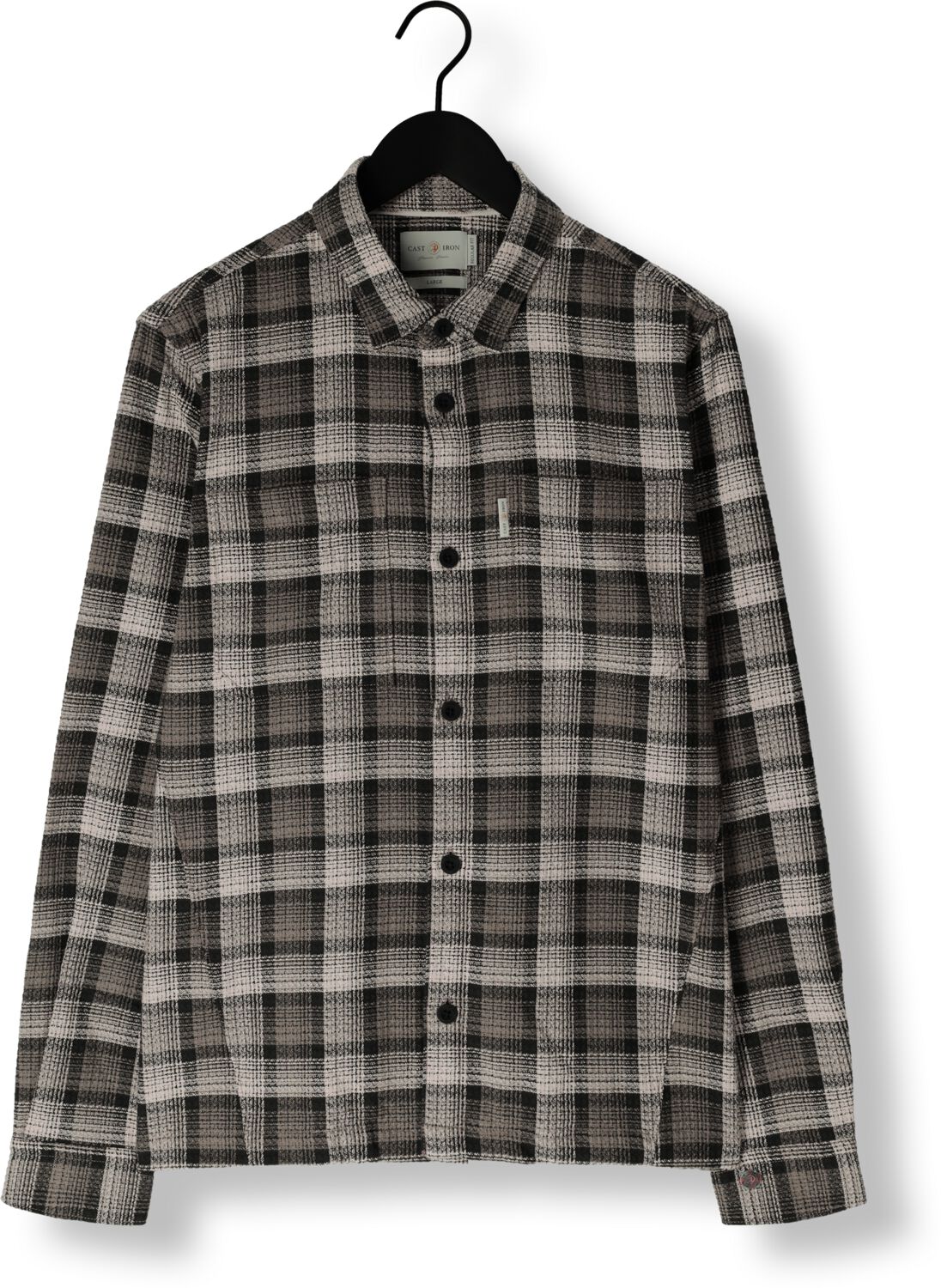 CAST IRON Heren Overhemden Long Sleeve Shirt Dobby Yarn Dyed Check Bruin