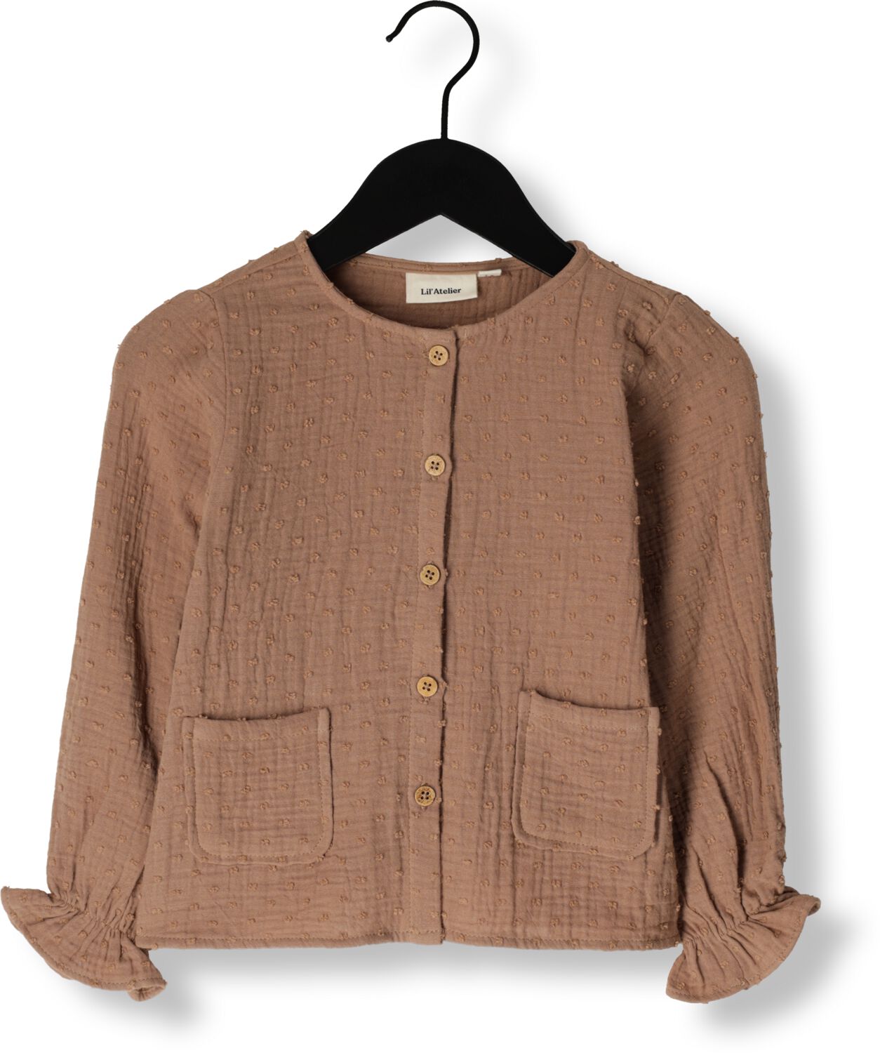 LIL' ATELIER MINI top NMFLAMI lichtbruin Meisjes Katoen Ronde hals Effen 122 128