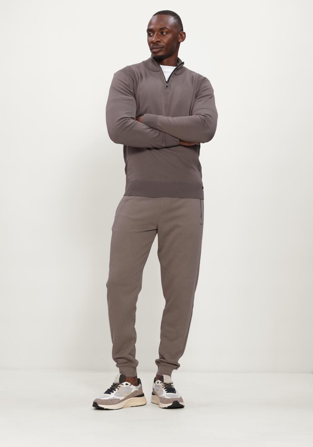 GENTI Heren Truien & Vesten Turtle Zip Ls Taupe