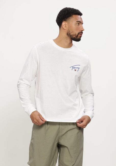 Witte TOMMY JEANS T-shirt TJM SLIM SIGNATURE CHEST TEE LS - large