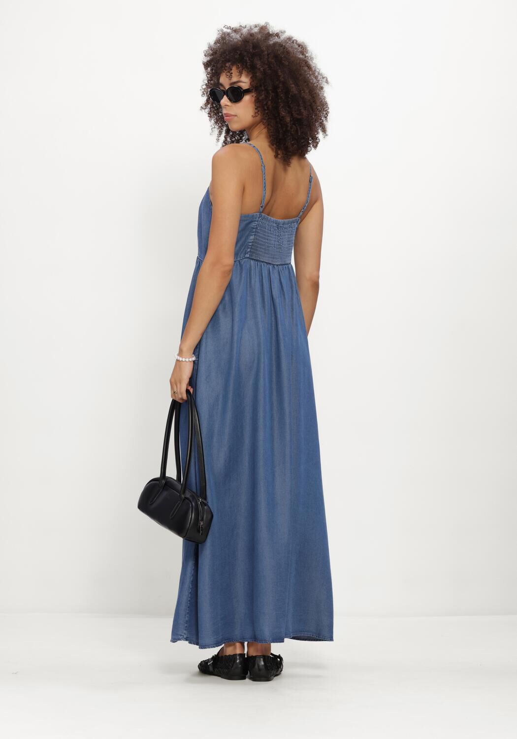 Blauwe SELECTED WOMEN Midi jurk SLFJANNA REGULAR SL ANKLE DRESS - large