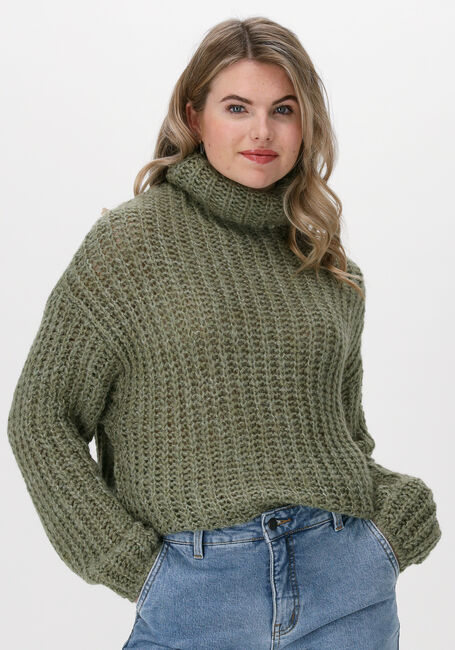 Groene NA-KD Trui CROPPED KNITTED HIGH NECK SWEATER - large