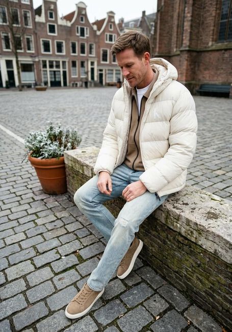 Ecru CALVIN KLEIN Gewatteerde jas LS NYLON MONGRAM PUFFER JKT - large