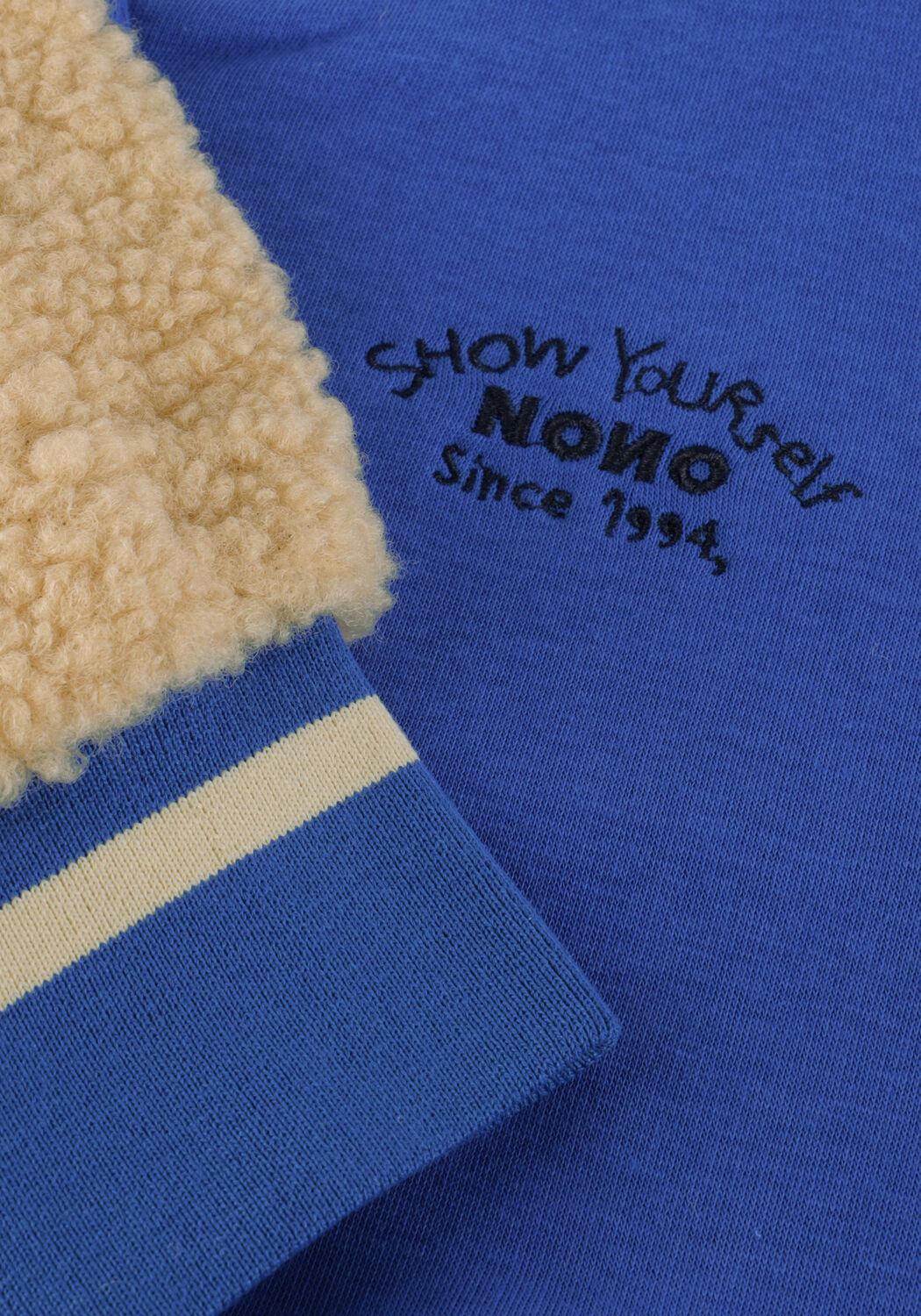 Blauwe NONO Teddy jas DARSY FURRY VARSITY JACKET - large