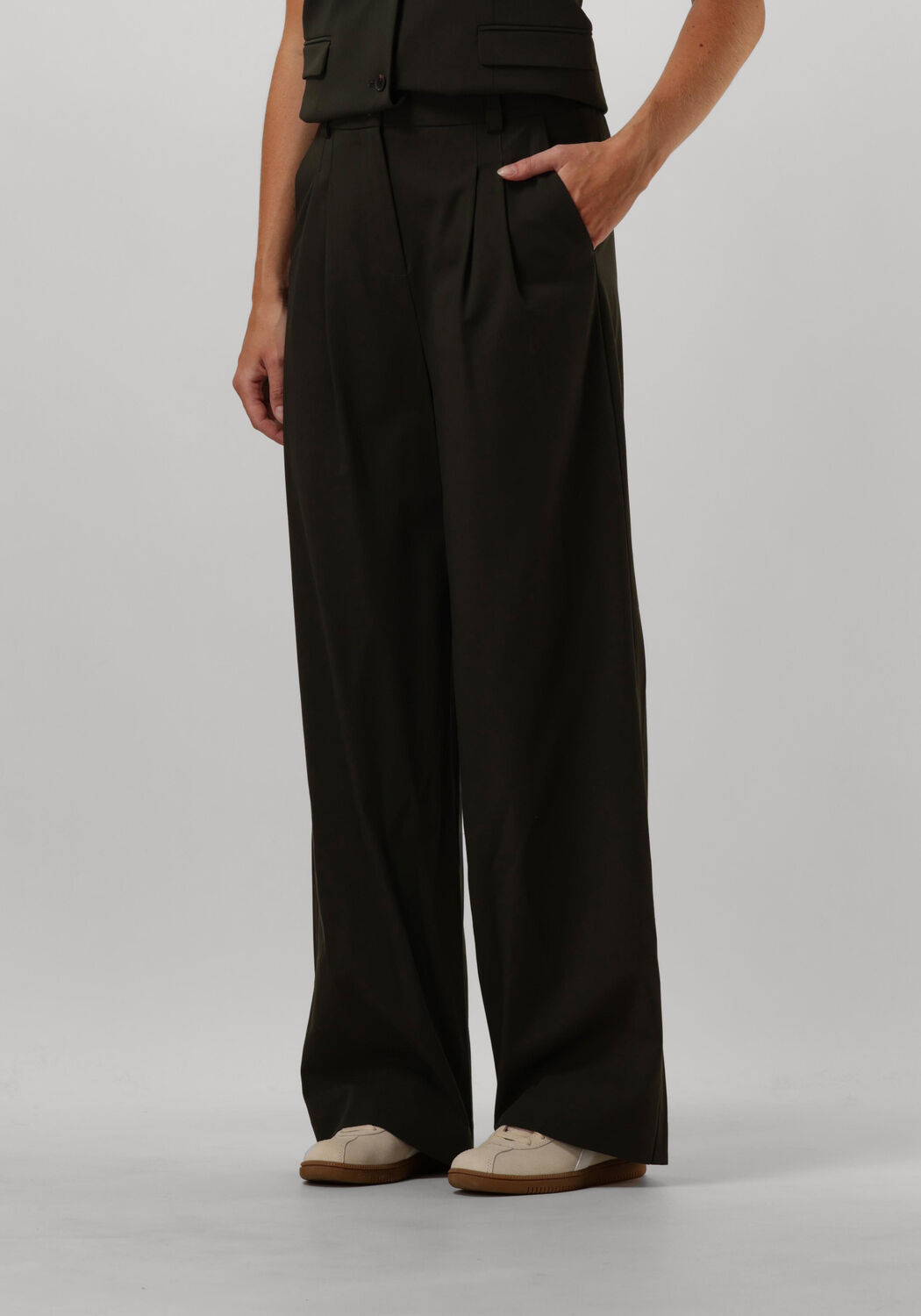 Modström high waist straight fit pantalon Kimana donkergroen