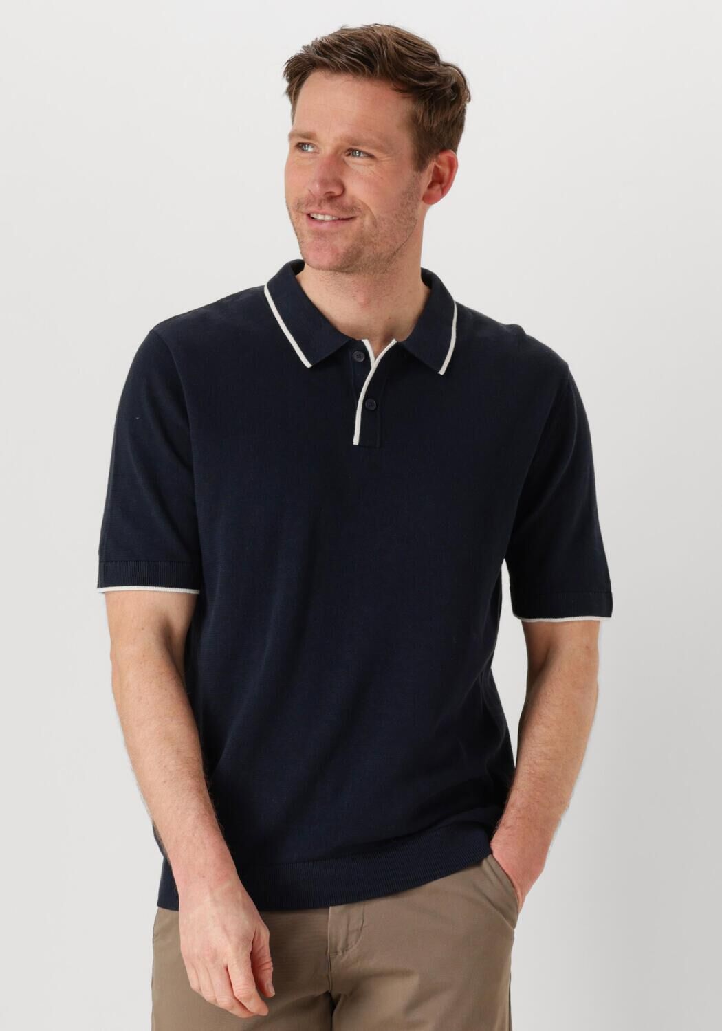 SELECTED HOMME Heren Polo's & T-shirts Slhfave Sport Zip Ss Polo Noos Donkerblauw