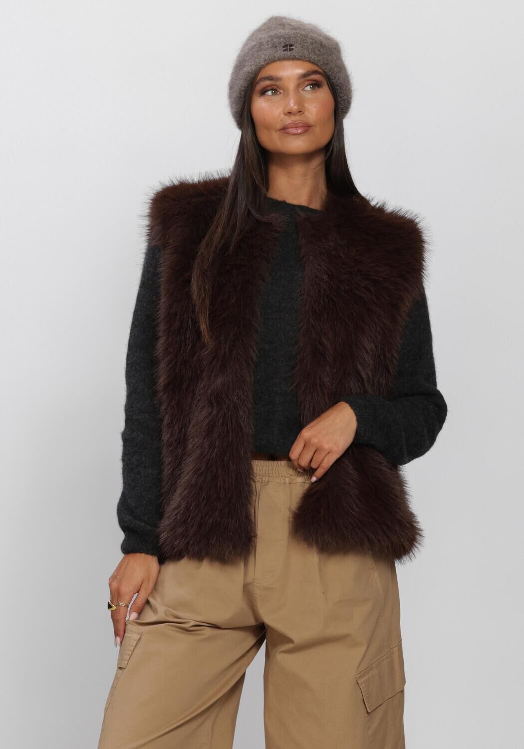 Bruine BY-BAR Gilet MONA FAUX FUR GILET - large