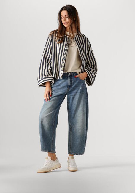 Ecru SUMMUM Jack SHORT ROUND NECK STRIPE JACKET - large