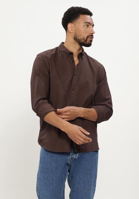 Bruine SELECTED MEN Casual overhemd SLMREGCOLE JAY MELANGE LS SHIRT NOOS - large