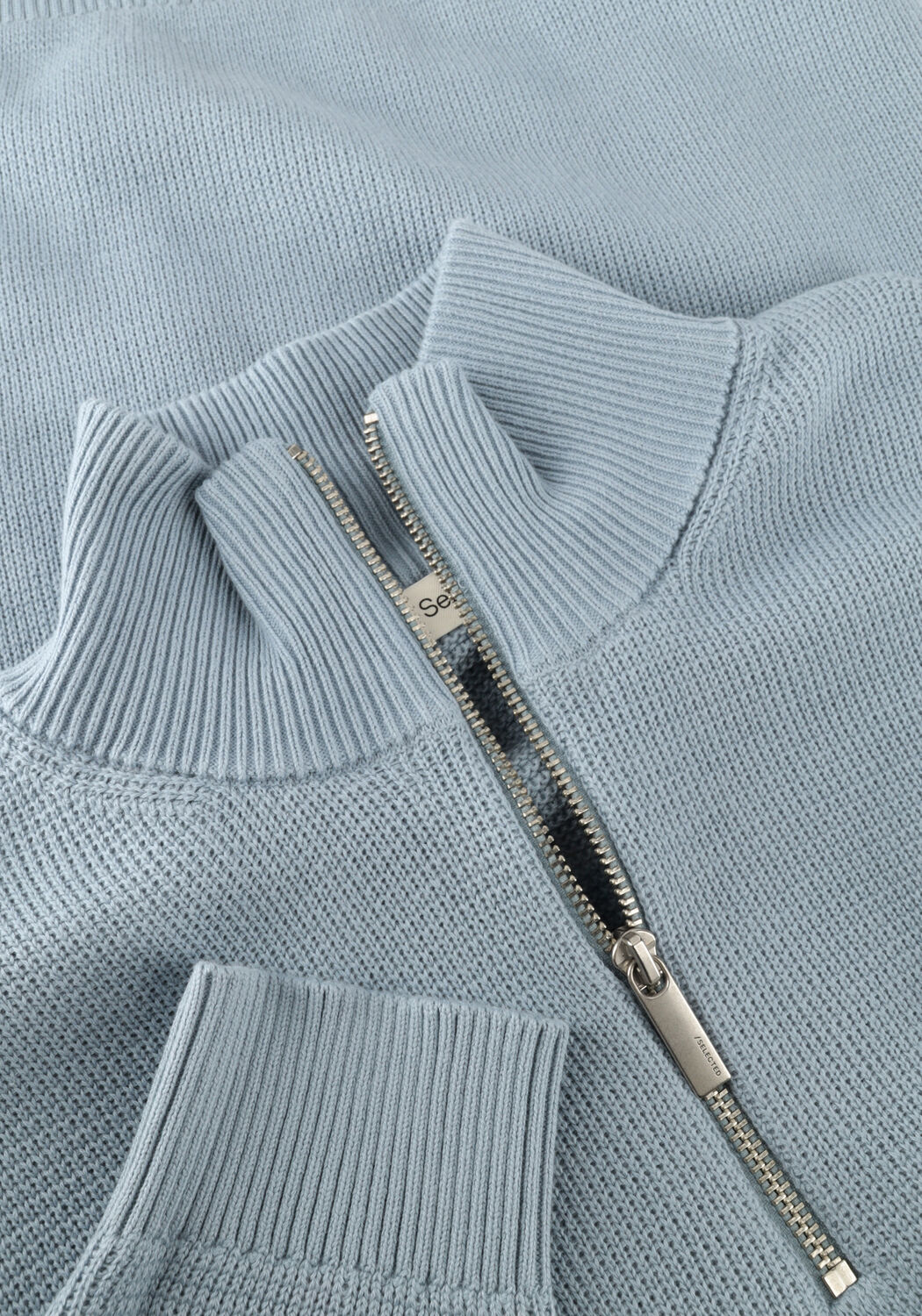 Lichtblauwe SELECTED MEN Trui SLHDANE LS KNIT STRUCTURE HALF ZIP NOOS - large