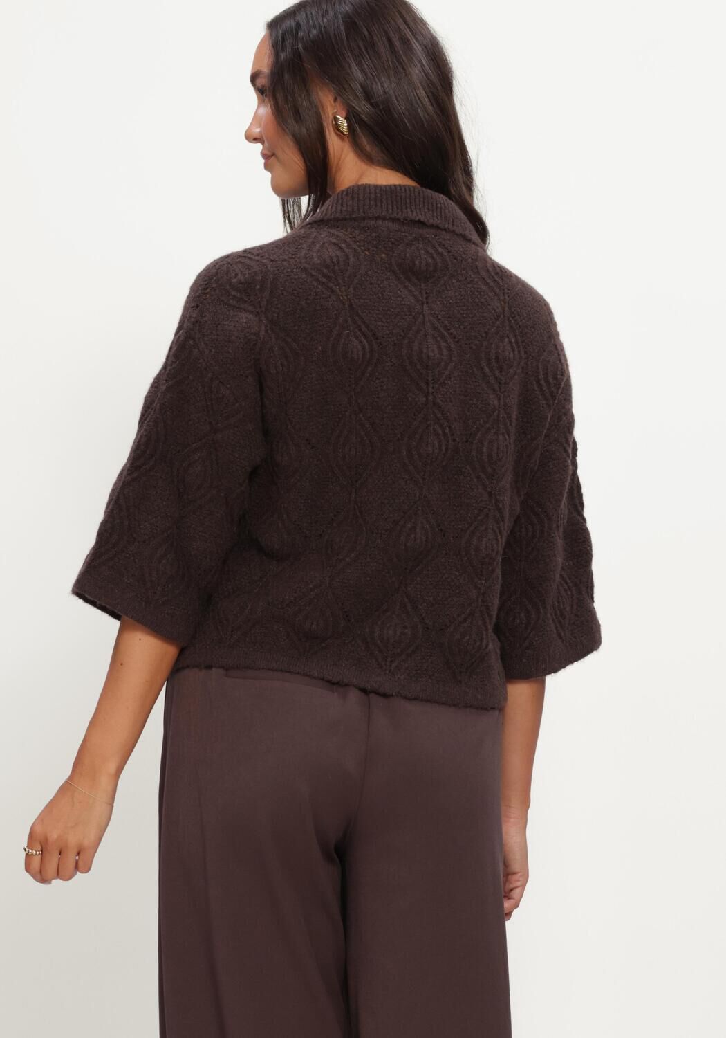 Bruine OBJECT Trui OBJKAISA FLORA 3/4 LO KNIT CARDIGAN NOOS - large
