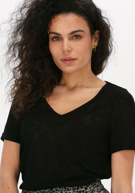 Zwarte OBJECT T-shirt OBJETESSI SLUB S/S V-NECK NOOS - large
