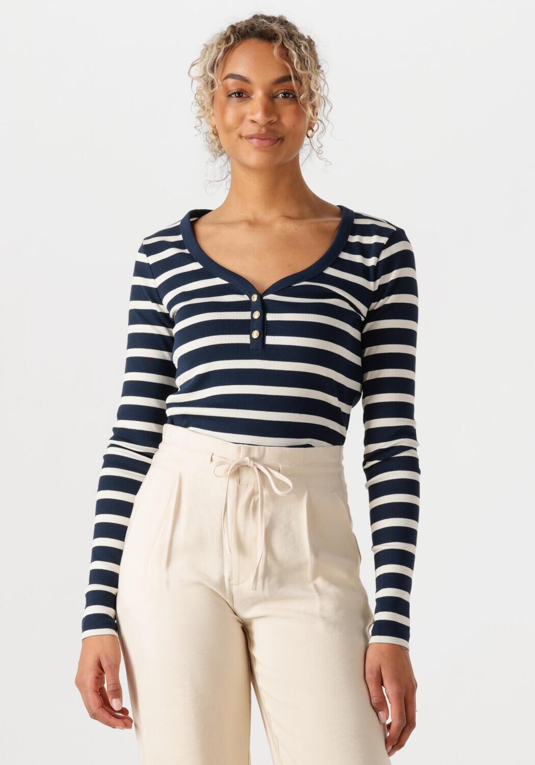 TOMMY HILFIGER Dames Tops & T-shirts Slim Henley Gb Scoop-nk Ls Donkerblauw