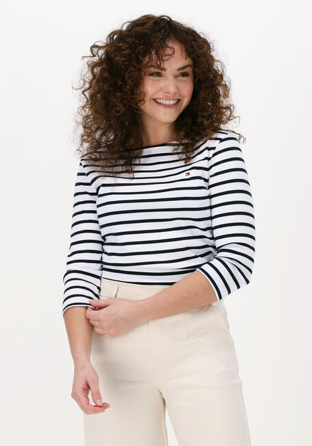 Witte TOMMY HILFIGER T-shirt SLIM STP BOAT-NK TOP 3/4 SLV - large