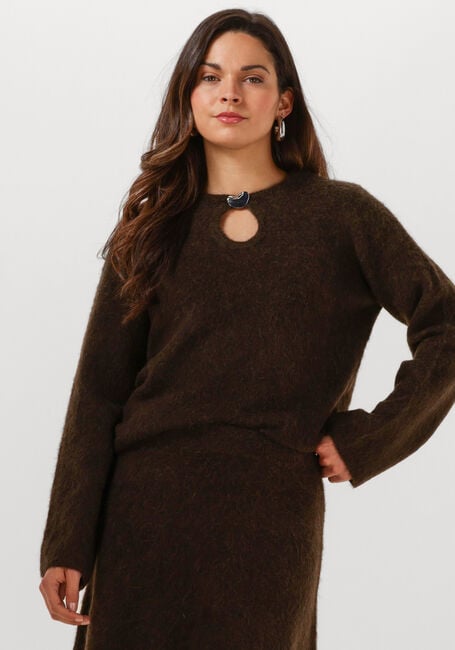 Bruine SELECTED WOMEN Trui SLFLULU BRUSHED LS KNIT KEYHOLE O-NECK - large