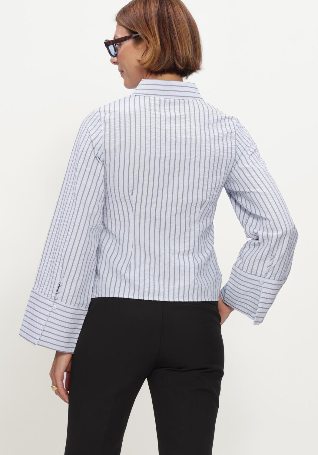 Lichtblauwe NEO NOIR Blouses ROSA STRIPED CREPE SHIRT - large
