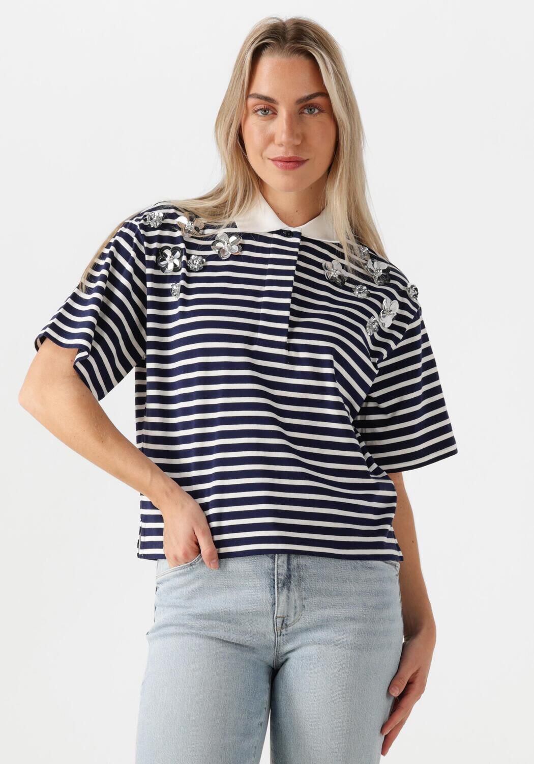 DANTE6 Dames Tops & T-shirts Titan Embellished Polo Shirt Donkerblauw