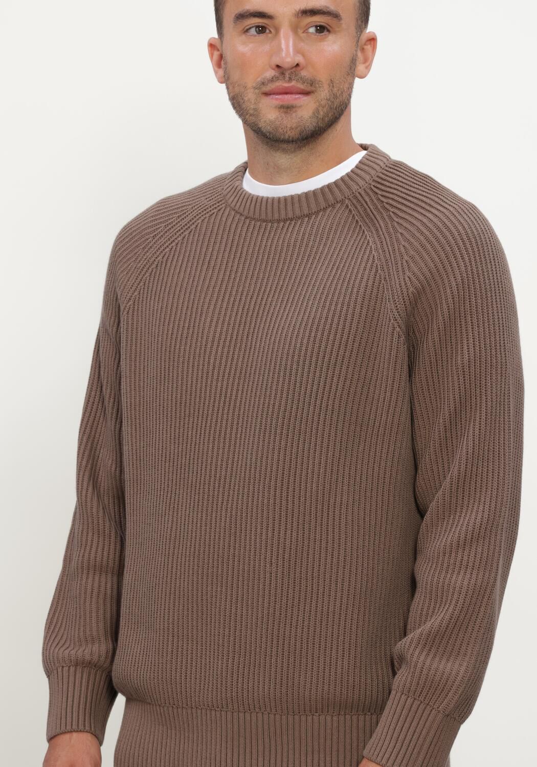 Bruine SELECTED MEN Trui SLMBRAUN KNIT RIB CREW NECK NOOS - large
