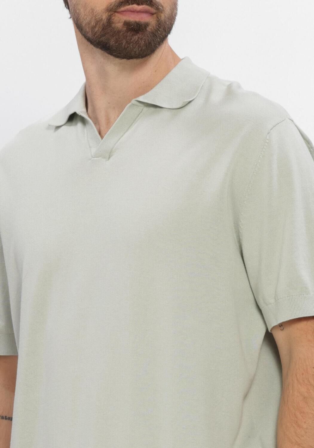 Groene SELECTED MEN Polo SLHTORINO SS KNIT RELAXED OPEN  POLO - large