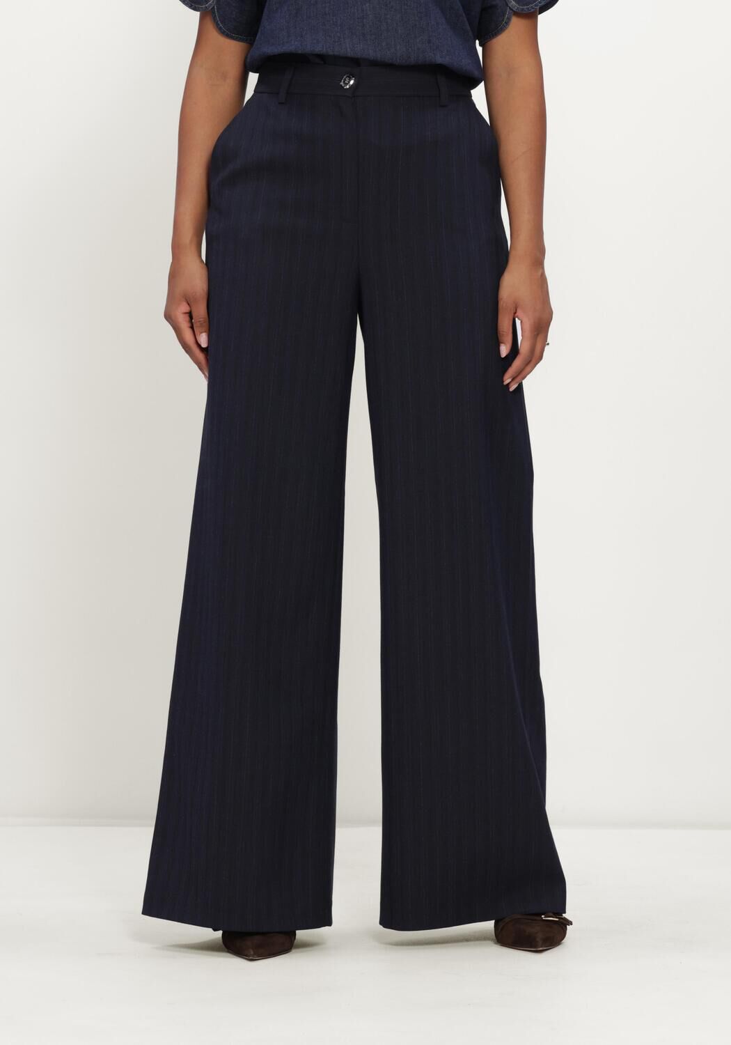 Donkerblauwe CAROLINE BISS Wijde broek 4569 - large