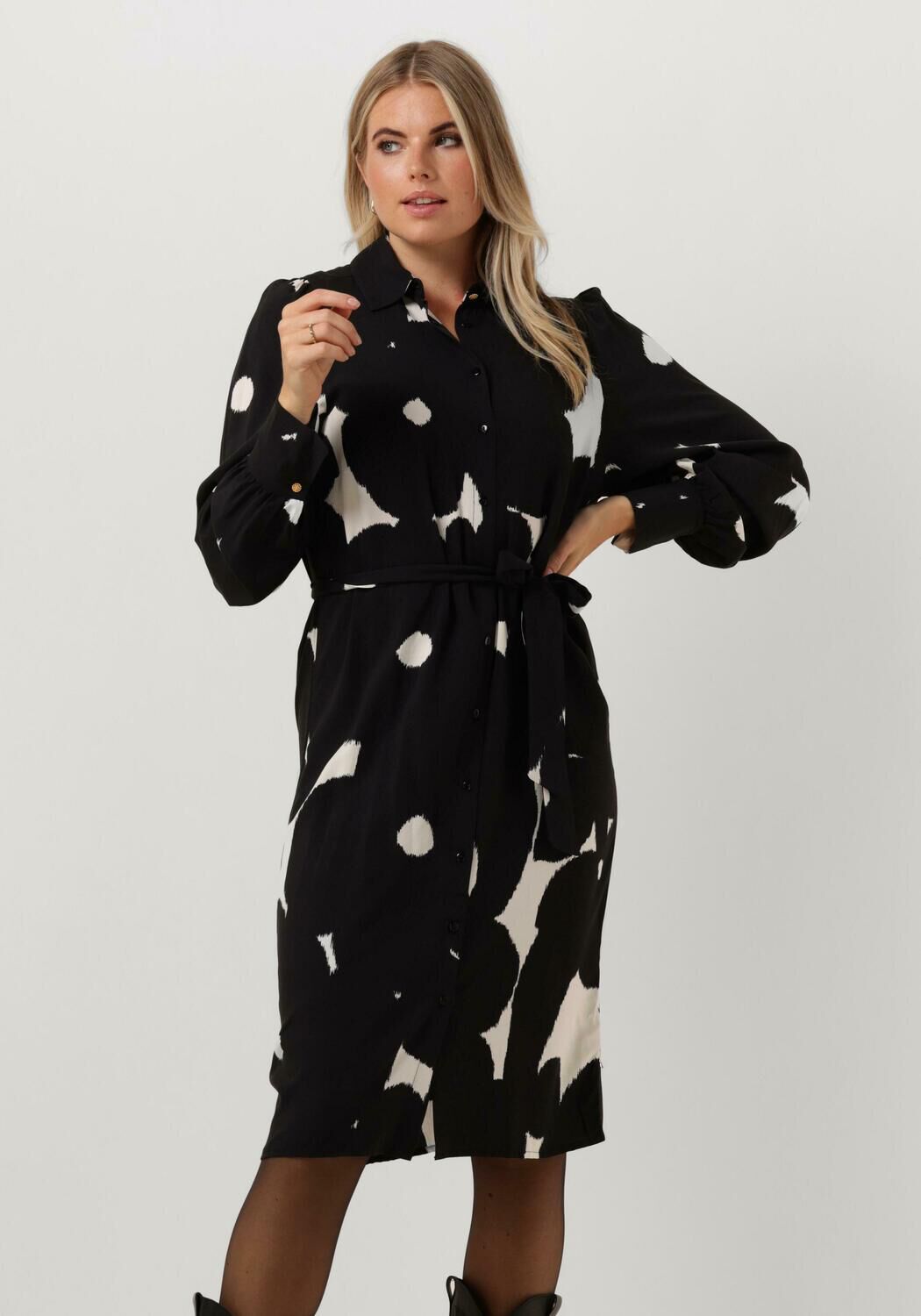 zwarte jansen amsterdam midi jurk wbp573 blouse dress print with puffsleeves
