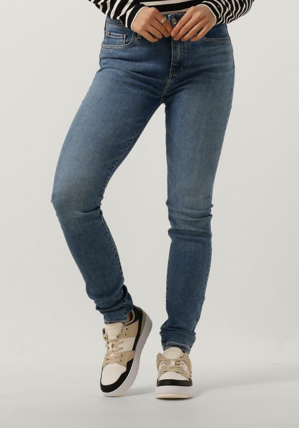 TOMMY HILFIGER Dames Jeans Th Flex Como Skinny Rw Mel Donkerblauw