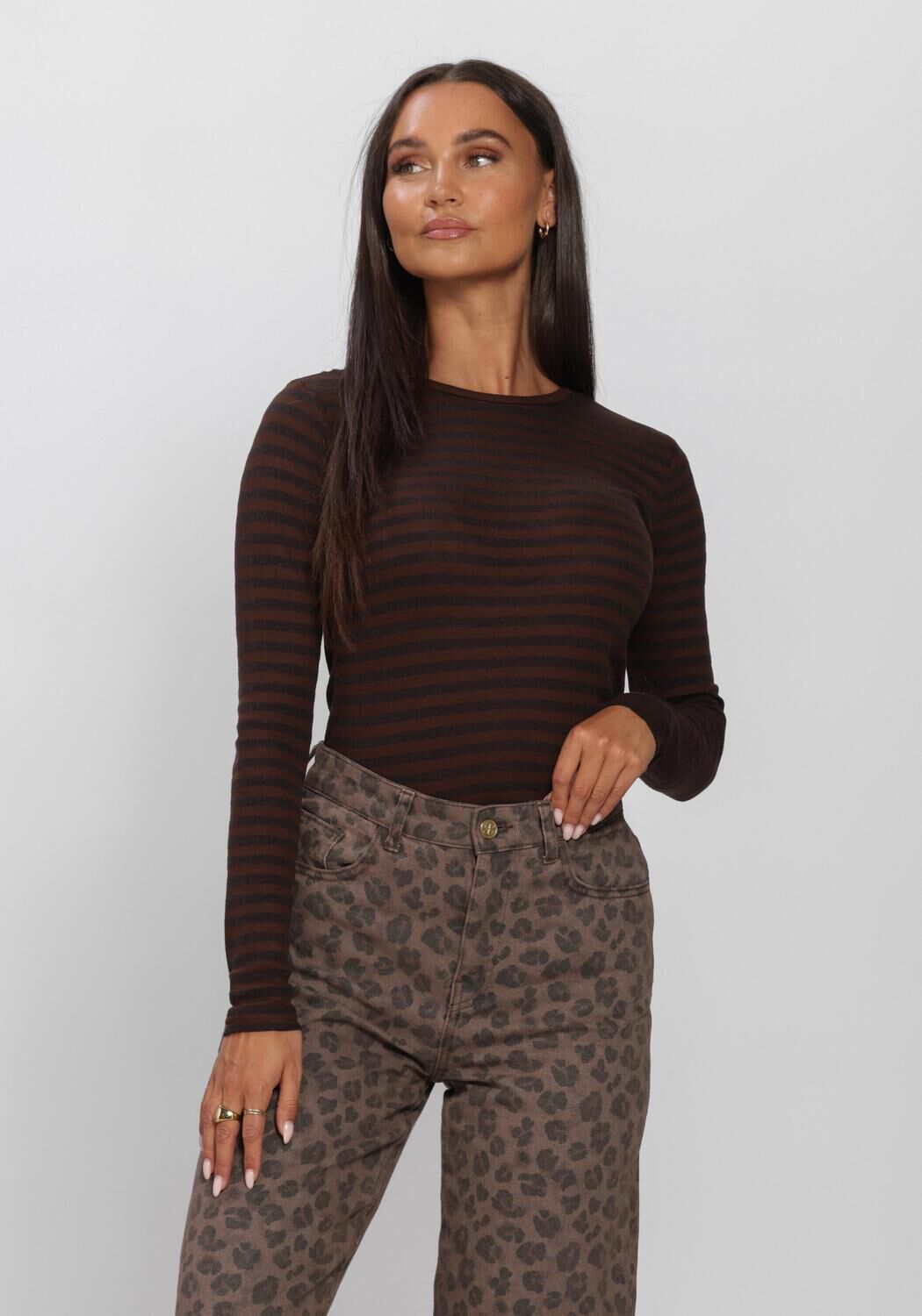 Bruine BY-BAR Top BASIC LS MELANGE STRIPE TOP - large