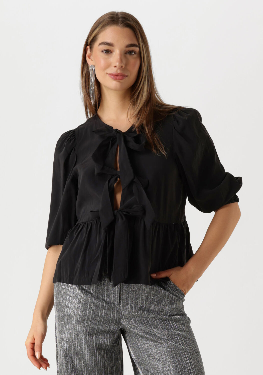 Object Zwarte Blouse 3 4 Mouw Elegant Top Black Dames