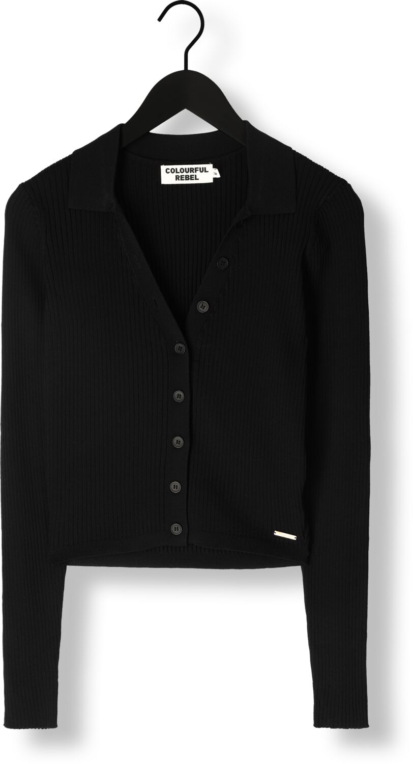 COLOURFUL REBEL Dames Tops & T-shirts Nori Fine Knit Cropped Longsleeve Polo Zwart