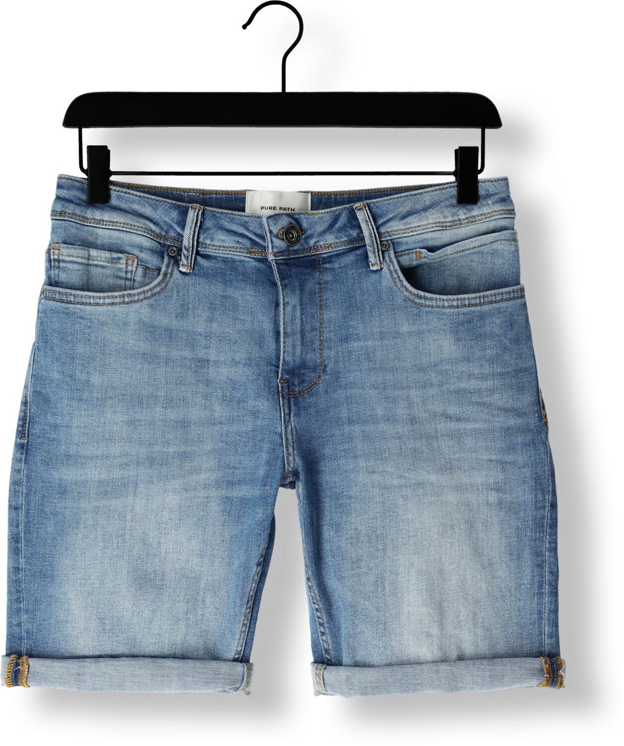 PURE PATH Heren Jeans The Steve Skinny Fit Denim Shorts Blauw