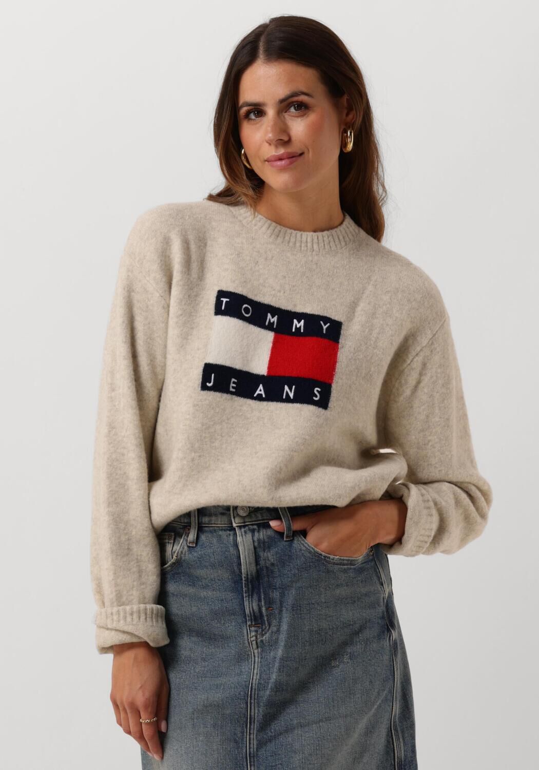 TOMMY JEANS Dames Truien & Vesten Tjw Melange Flag Sweater Bruin