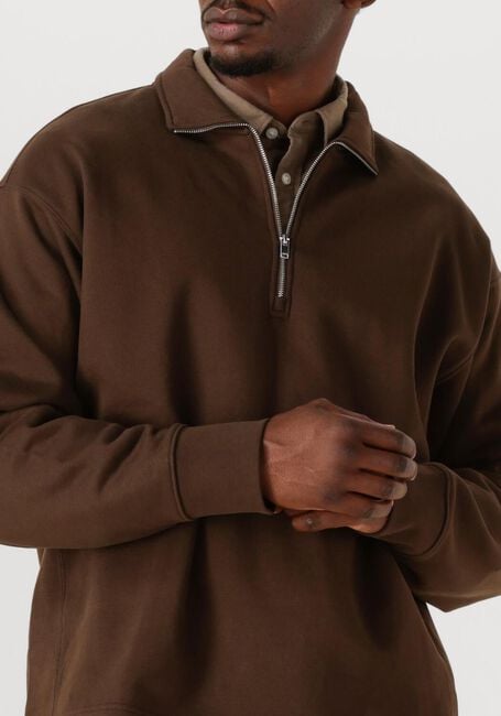 Bruine SELECTED MEN Trui SLHRELAXARON LS HALF ZIP SWEAT - large