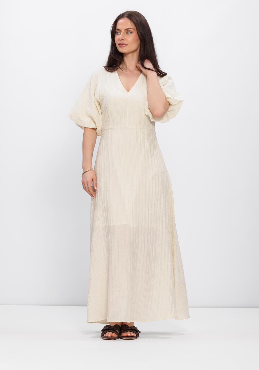 Beige SELECTED WOMEN Midi jurk SLFMADDIE SS CLOSED BACK MIDI DRESS - large