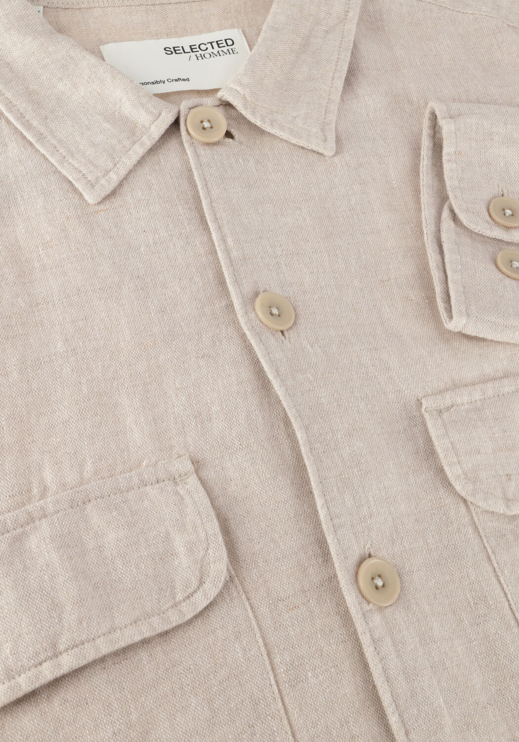 Beige SELECTED MEN Casual overhemd SLHMADS-LINEN OVERSHIRT LS NOOS - large