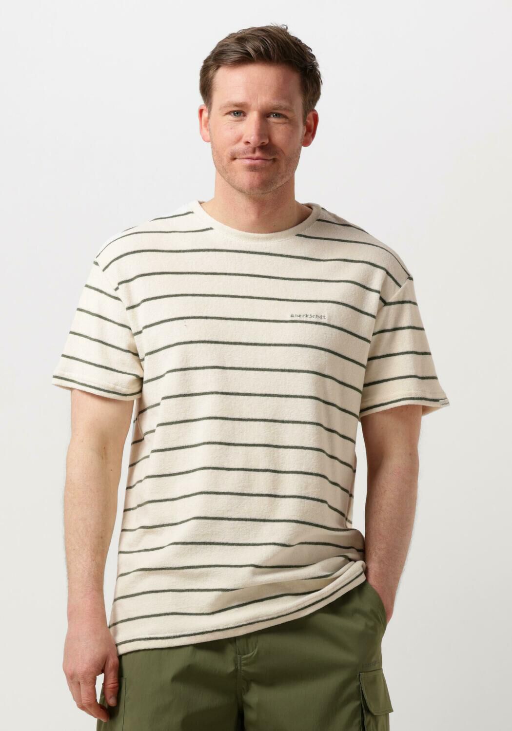 ANERKJENDT Heren Polo's & T-shirts Akkikki S s Frotte Stripe Tee Beige