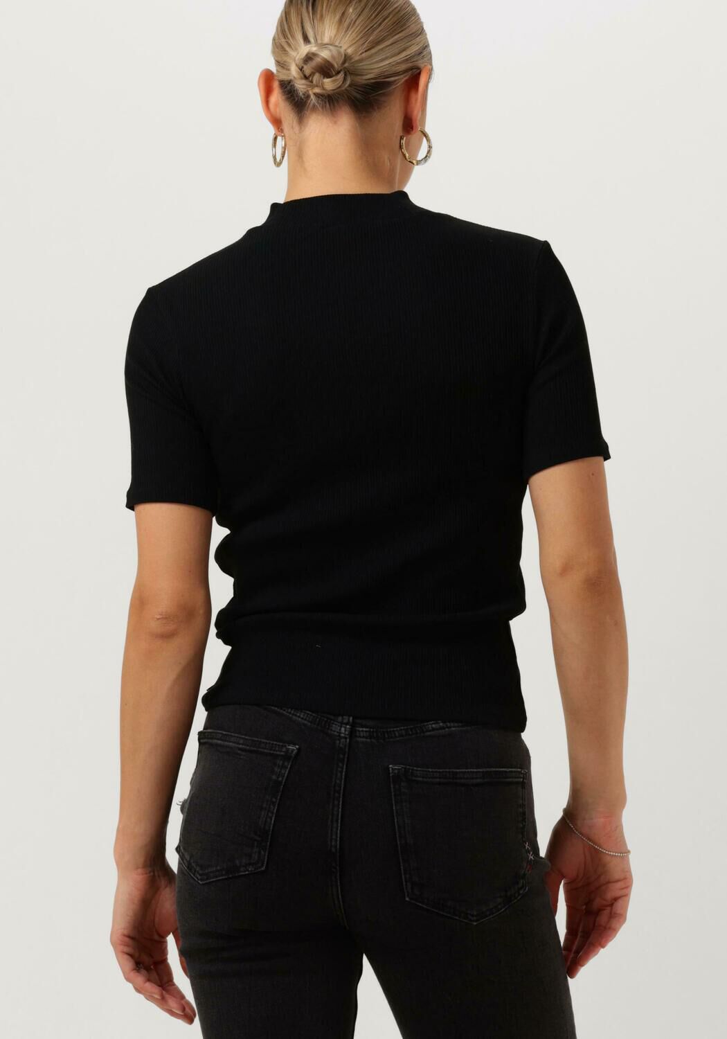 SCOTCH & SODA Dames Tops & T-shirts Mock Neck Ribbed Slim-fit Top Zwart
