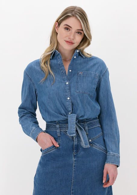 Blauwe TOMMY JEANS Blouses TJW FRONT TIE CHAMBRAY SHIRT - large