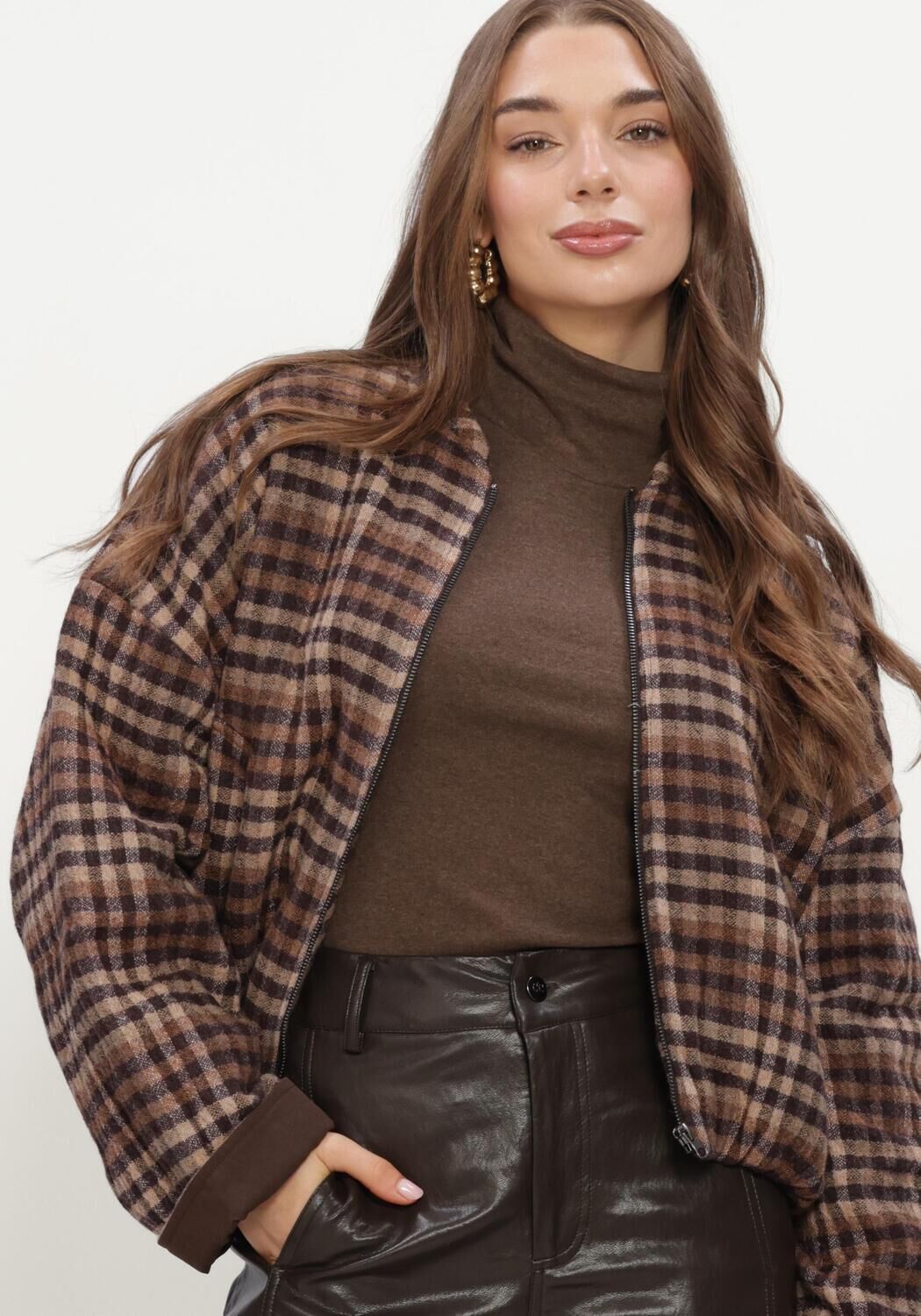 RUBY TUESDAY Dames Jassen Cidore Woolen Check Bomber Jacket Bruin