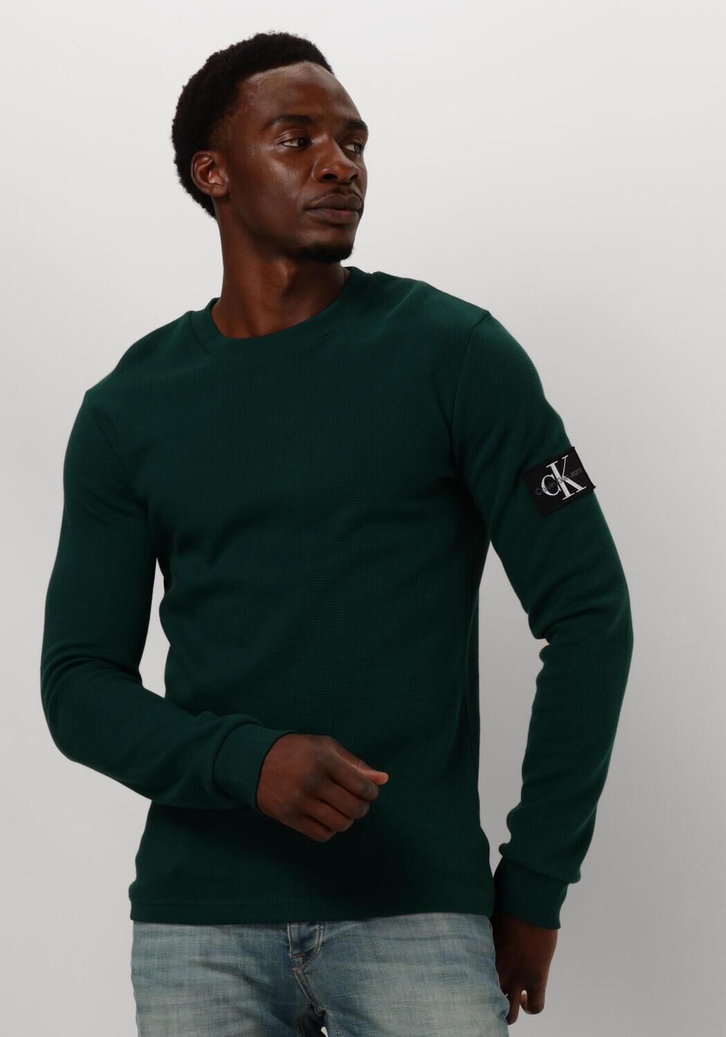 CALVIN KLEIN JEANS slim fit longsleeve Waffle met ingebreid patroon