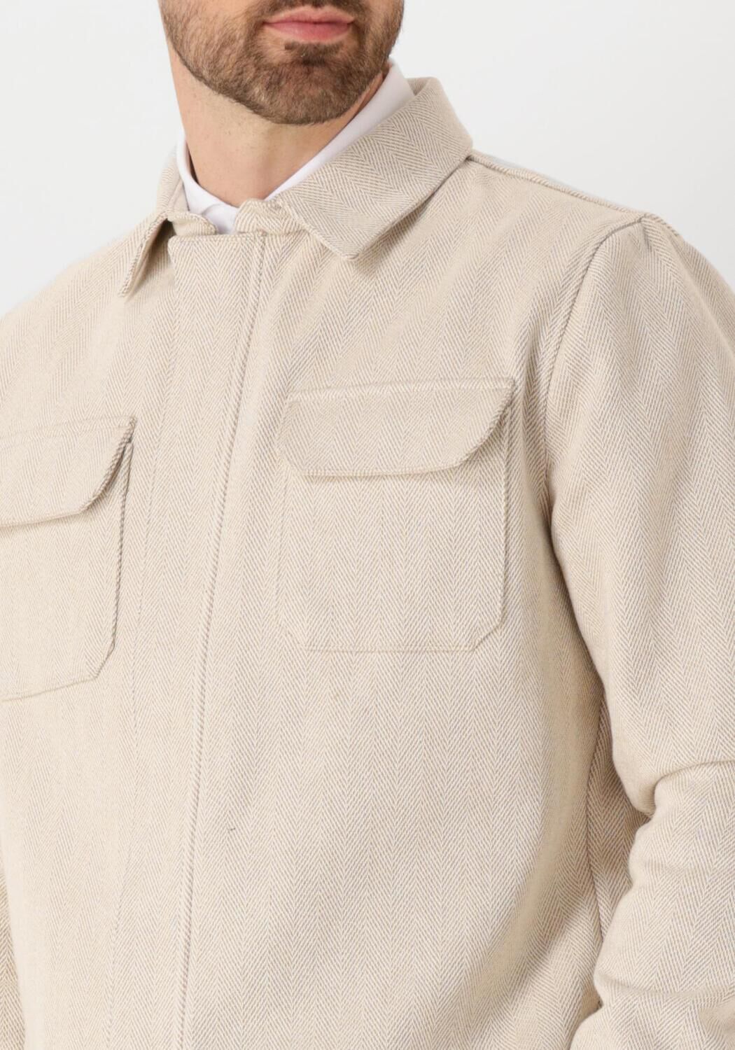 PROFUOMO Heren Overshirts Overshirt Zip Herringbone Ecru