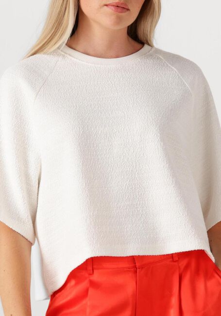 Creme ALIX THE LABEL T-shirt LADIES KNITTED BOUCLE T-SHIRT - large