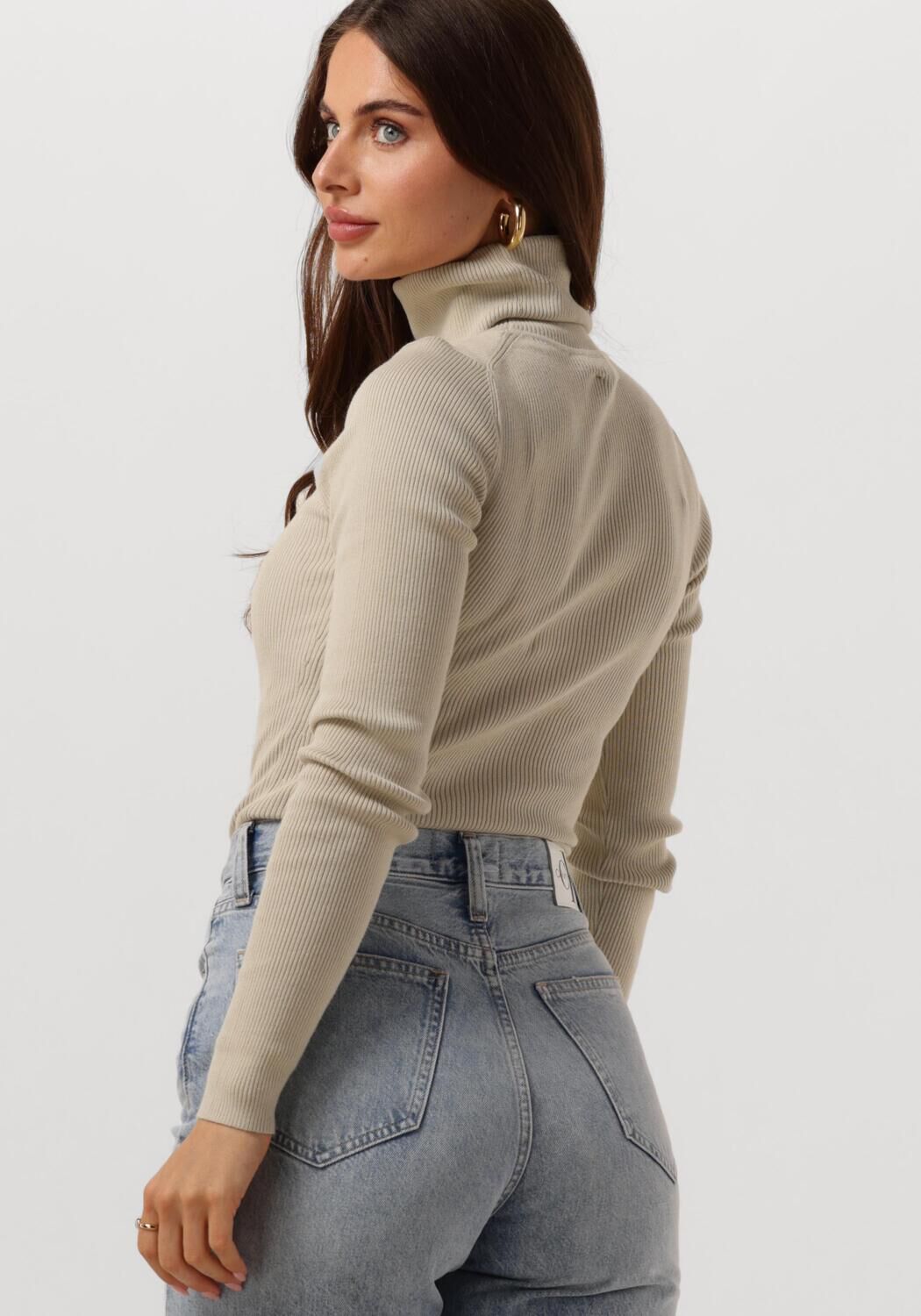 CALVIN KLEIN Dames Truien & Vesten Woven Label Roll Neck Sweater Beige